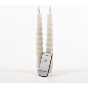 Anna Collection LED dinerkaarsen swirl- 2x st - ivoor/creme - 23 cm