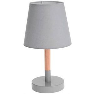 Grijze Tafellamp/Schemerlamp Hout/Metaal 23 cm - Woondecoratie Lamp Op Metalen Voet Grijs