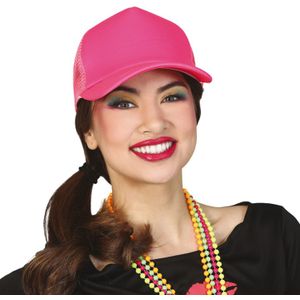Guirca Carnaval baseballcap petje - fluor roze - verkleed accessoires - volwassenen - Eighties/disco