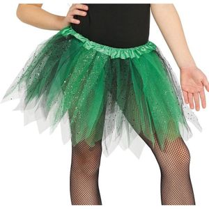 Korte heksen verkleed tule onderrok groen/zwart 31 cm voor meisjes