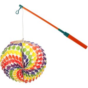 Lampionstokje 40 cm - met lampion - regenboog stippen - D25 cm