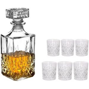 Set van 6 luxe drinkglazen/whiskeyglazen 200 ml / met whisky/water karaf Noblesse 1 liter