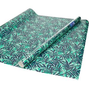 4x rollen inpakpapier/cadeaupapier groen met donker blauwe bladeren design 200 x 70 cm