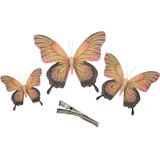3x stuks Kerst decoratie vlinders op clip - geel/roze - 12/16/20 cm