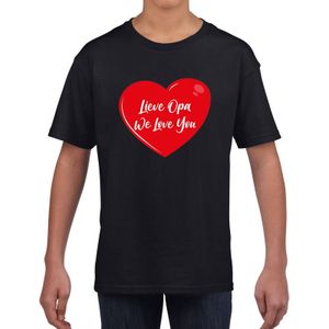 Lieve opa we love you t-shirt zwart met rood hartje voor kinderen