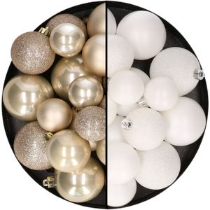 Kerstballen 60x stuks - mix wit/champagne - 4-5-6 cm - kunststof