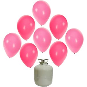 30x Helium ballonnen roze/licht roze 27 cm meisje geboorte + helium tank/cilinder