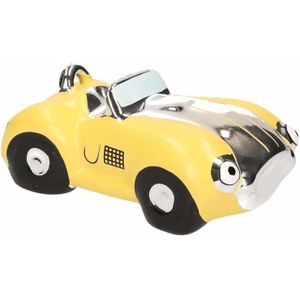 Gele jongens sportauto cabriolet spaarpot 15 cm