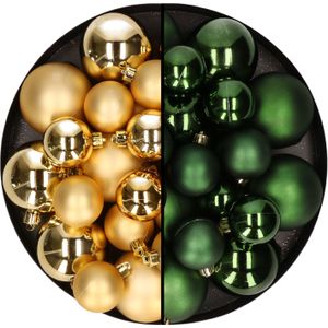 Kerstversiering kunststof kerstballen mix goud/donkergroen 6-8-10 cm pakket van 44x stuks