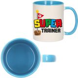 Bellatio Decorations Cadeau koffie/thee mok voor trainer/coach - blauw - super trainer - 300 ml