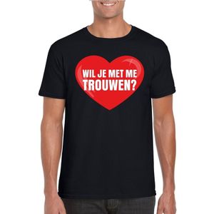 Wil je met me trouwen shirt voor huwelijksaanzoek zwart heren