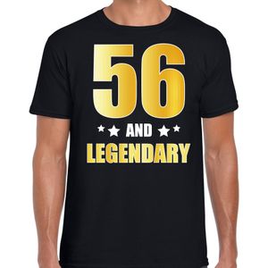 56 and legendary verjaardag cadeau shirt / kleding 56 jaar zwart met goud voor heren
