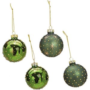 12x stuks luxe gedecoreerde glazen kerstballen groen 6 cm