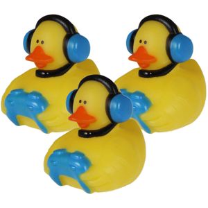 Rubber badeendje gamer - 3x - blauw - badkamer fun artikelen - size 5 cm - kunststof