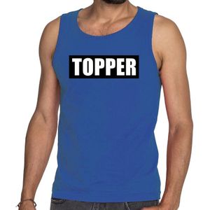 Toppers Blauwe tanktop / mouwloos shirt heren met tekst Topper in zwarte balk