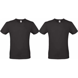Set van 2x stuks basic heren shirt met ronde hals zwart van katoen, maat: L (52)