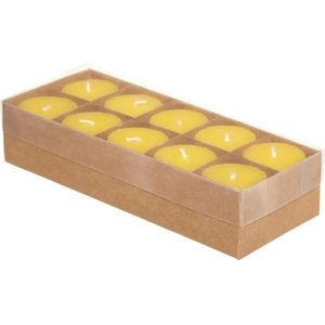 10x stuks antimuggen Citronella stomp kaarsjes 7 branduren geel - Geurkaarsen citrus geur