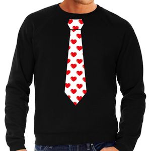 Valentijn thema sweater / trui hartjes stropdas zwart voor heren