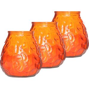 6x Oranje tafelkaarsen in glazen houders 10 cm brandduur 40 uur