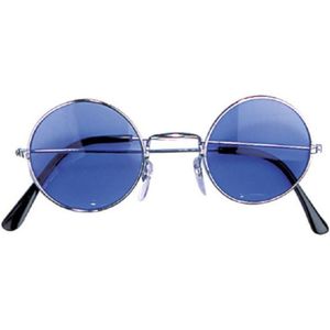 Hippie Flower Power Sixties ronde glazen zonnebril blauw
