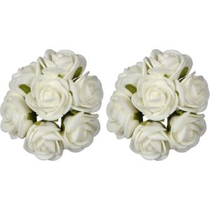 Ideas4seasons Decoratie roosjes foam - 2x - bosje van 7 - wit - Dia 6 cm