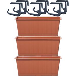 4x Terracotta balkon reling bakken/bloempotten 6,5 liter