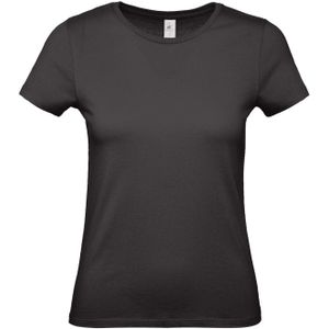 Set van 2x stuks basic dames shirts met ronde hals zwart van katoen, maat: 2XL (44)