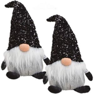 2x stuks pluche gnome/dwerg decoratie poppen/knuffels zwart 17 x 24 x 48