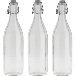 3x Stuks glazen fles transparant met beugeldop 1000 ml