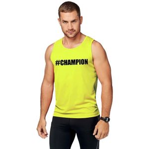Sport shirt met tekst #Champion neon geel heren