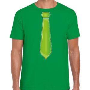 Bellatio Decorations Verkleed t-shirt voor heren - stropdas groen - groen - carnaval - foute party