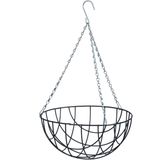 Hanging basket 25 cm met klassieke muurhaak zwart en kokos inlegvel - metaal - complete hangmand set