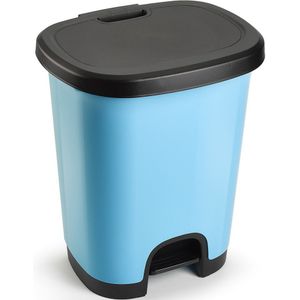 Kunststof afvalemmers/vuilnisemmers lichtblauw/zwart van 27 liter met pedaal