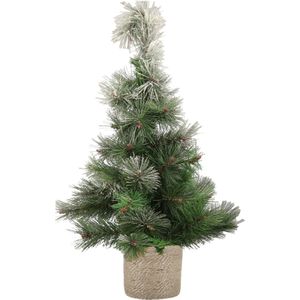 Besneeuwde kunstboom/kunst kerstboom 60 cm met naturel jute pot