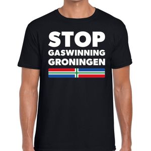 STOP gaswinning Groningen protest t-shirt zwart voor heren