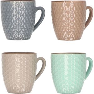 Set van 4x Stuks Luxe Gekleurde Stoneware Bekers/Koffiekopjes 200 ml - Kopjes/Koffiebekers