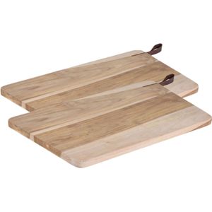 Set van 2x stuks houten snijplanken/serveerplanken met leren hengsel 40 cm