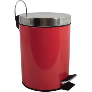 MSV Prullenbak/pedaalemmer - metaal - rood - 5L - 20 x 28 cm - Badkamer/toilet