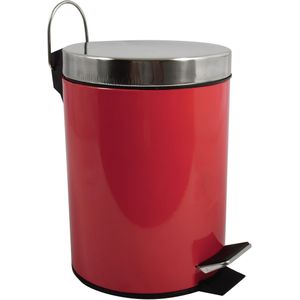 MSV Prullenbak/pedaalemmer - metaal - rood - 5 liter - 20 x 28 cm - Badkamer/toilet