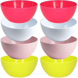 Plasticforte Kommetjes/schaaltjes - 8x stuks - dessert/ontbijt - kunststof - D14 cm - kleurenmix