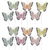 18x stuks decoratie vlinders op draad gekleurd - 8 cm