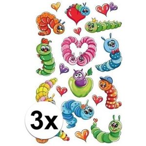 3x 3D stickers kleurrijke rupsen