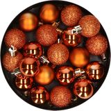 20x stuks kleine kunststof kerstballen oranje 3 cm mat/glans/glitter