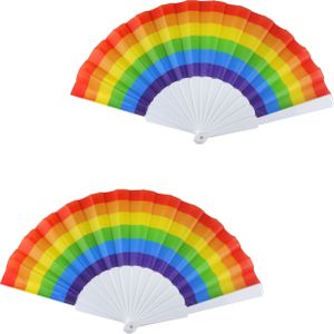 2x Zomerse Spaanse waaiers regenboog/pride vlag 14 x 23 cm