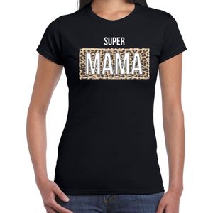 Super mama cadeau t-shirt met panter print zwart voor dames - Moederdag