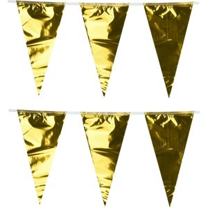 Party Vlaggenlijn - 2x - binnen/buiten - plastic - metallic goud - 6 m - 25 vlaggetjes