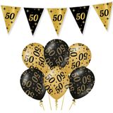 Leeftijd verjaardag feestartikelen pakket vlaggetjes/ballonnen 50 jaar zwart/goud