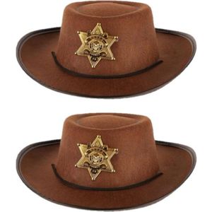 2x stuks bruine cowboy hoed voor kinderen