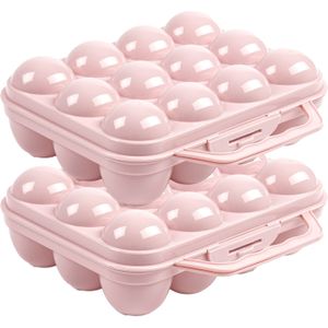 Plasticforte Eierdoos - 2x - koelkast organizer eierhouder - 12 eieren - licht roze - kunststof - 20 x 18,5 cm