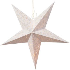 Decoris Kerstster - met LED verlichting - wit - 60 cm - papier - op batterijen